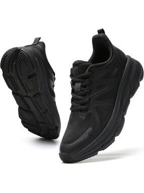 Women's Black Running Shoes Lace-Up Tennis Workout Walking Shoes